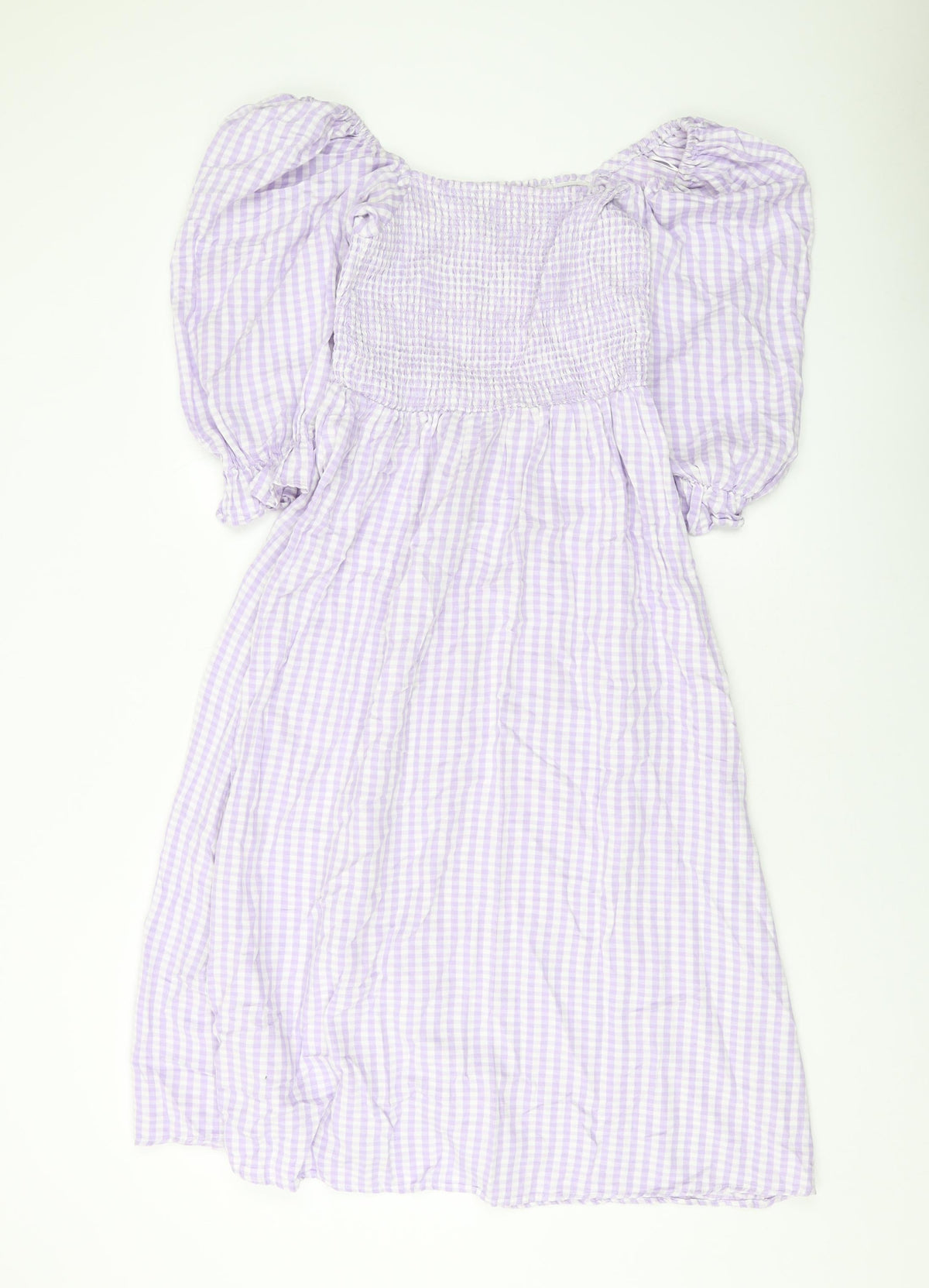 New Look Womens Purple Check Cotton A-Line Size 10 Square Neck Pullover