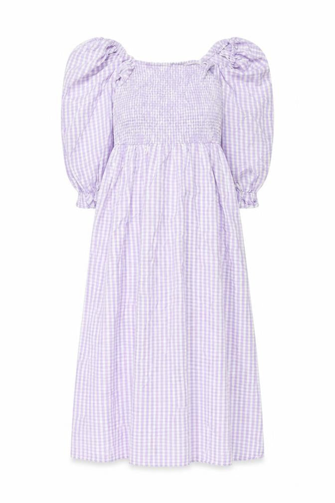 New Look Womens Purple Check Cotton A-Line Size 10 Square Neck Pullover