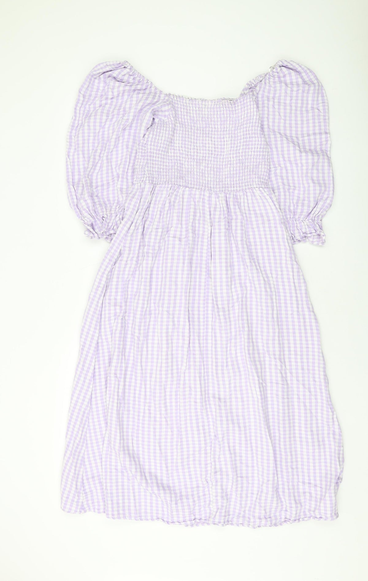 New Look Womens Purple Check Cotton A-Line Size 10 Square Neck Pullover
