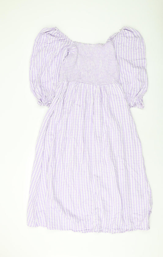 New Lookj Womens Purple Check Cotton A-Line Size 10 Square Neck Pullover