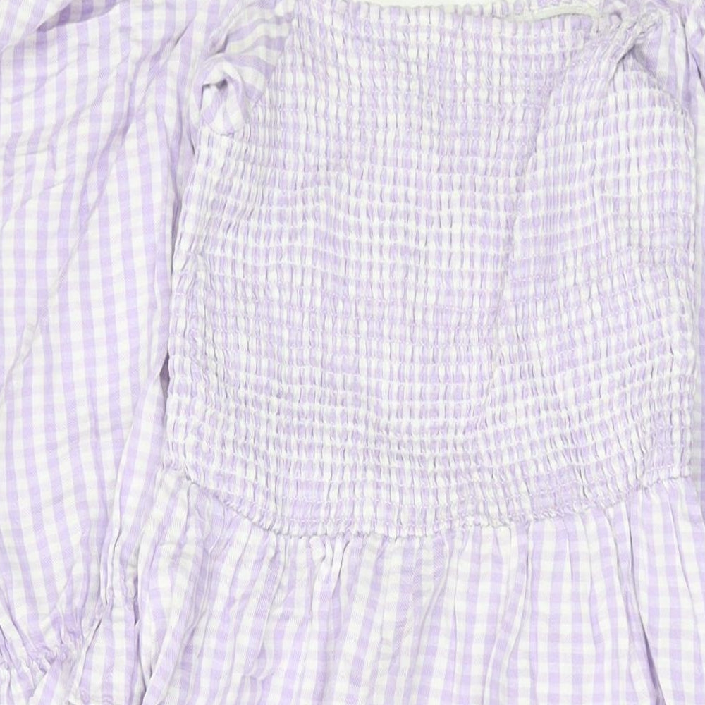 New Look Womens Purple Check Cotton A-Line Size 10 Square Neck Pullover