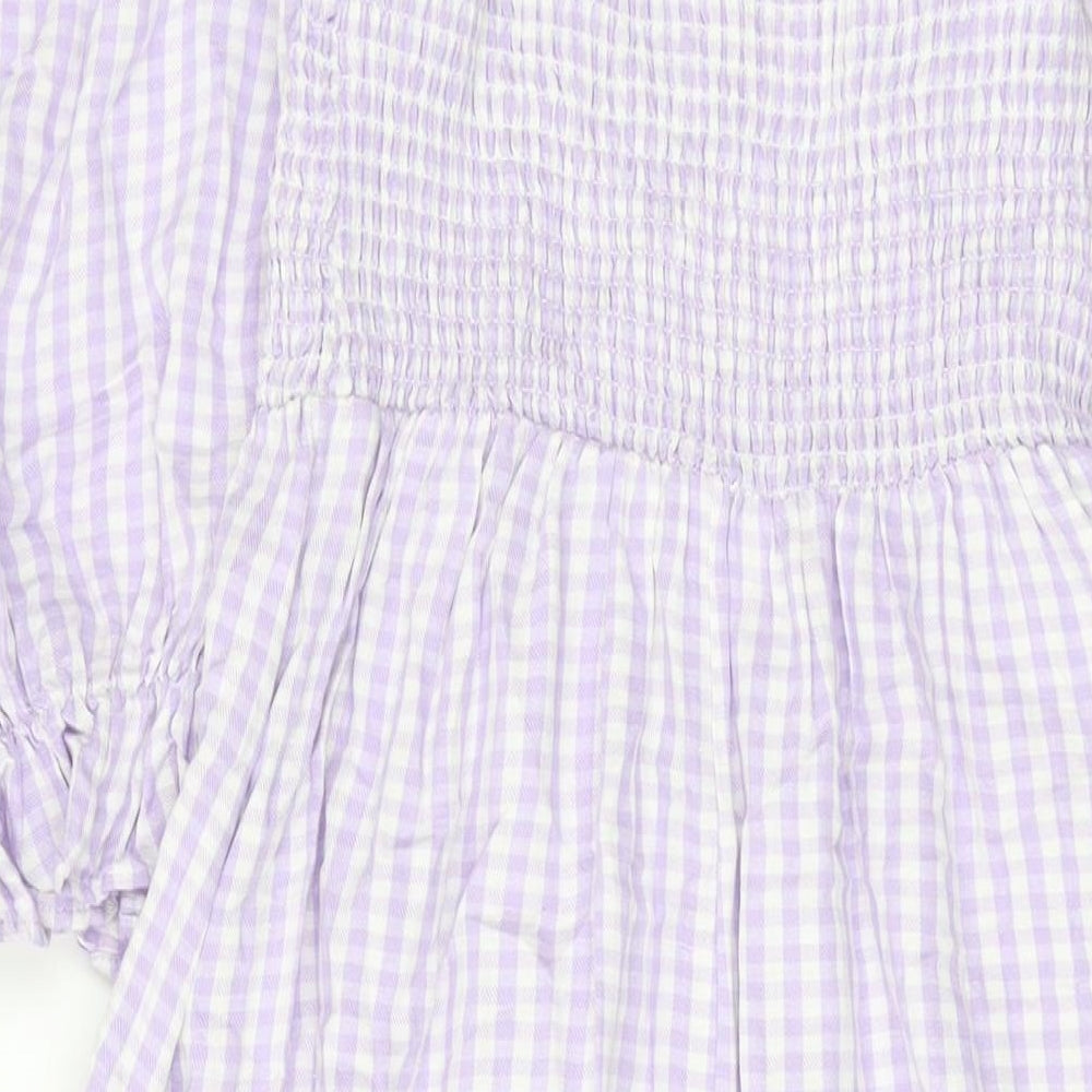 New Look Womens Purple Check Cotton A-Line Size 10 Square Neck Pullover