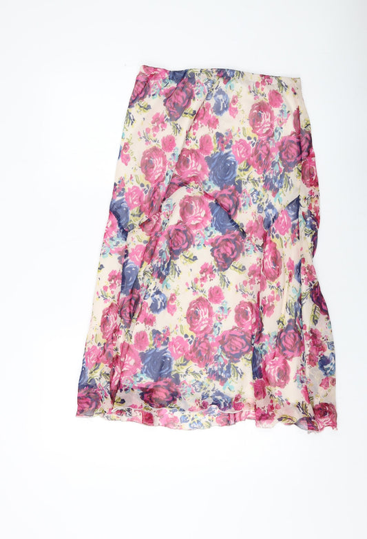 Elegant Womens Multicoloured Floral Polyester A-Line Skirt Size 12