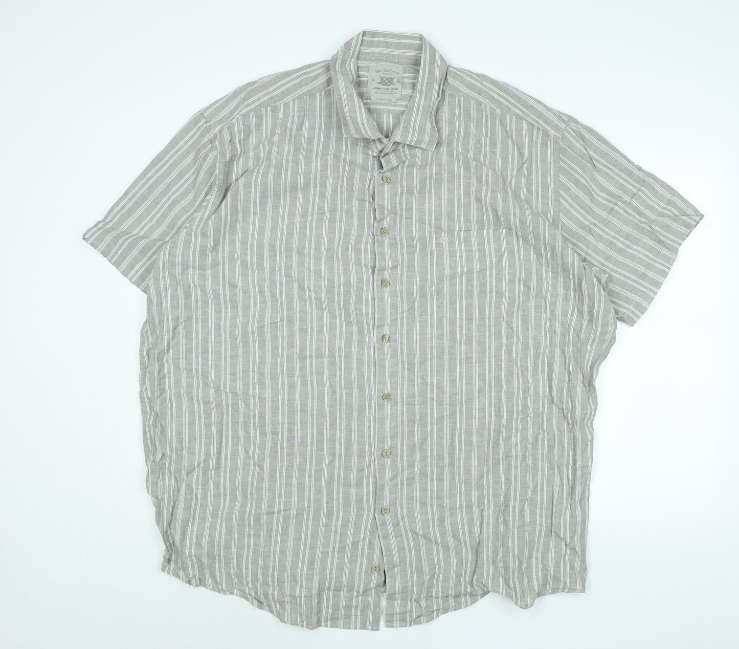 Bar Harbour Mens Grey Striped Linen Button-Up Size 2XL Collared Button