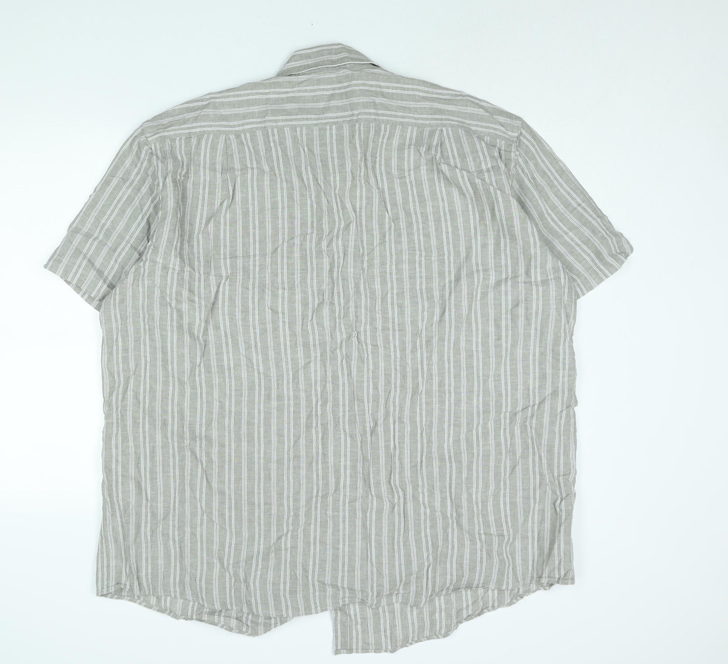 Bar Harbour Mens Grey Striped Linen Button-Up Size 2XL Collared Button