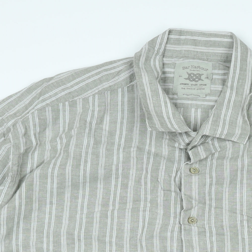 Bar Harbour Mens Grey Striped Linen Button-Up Size 2XL Collared Button