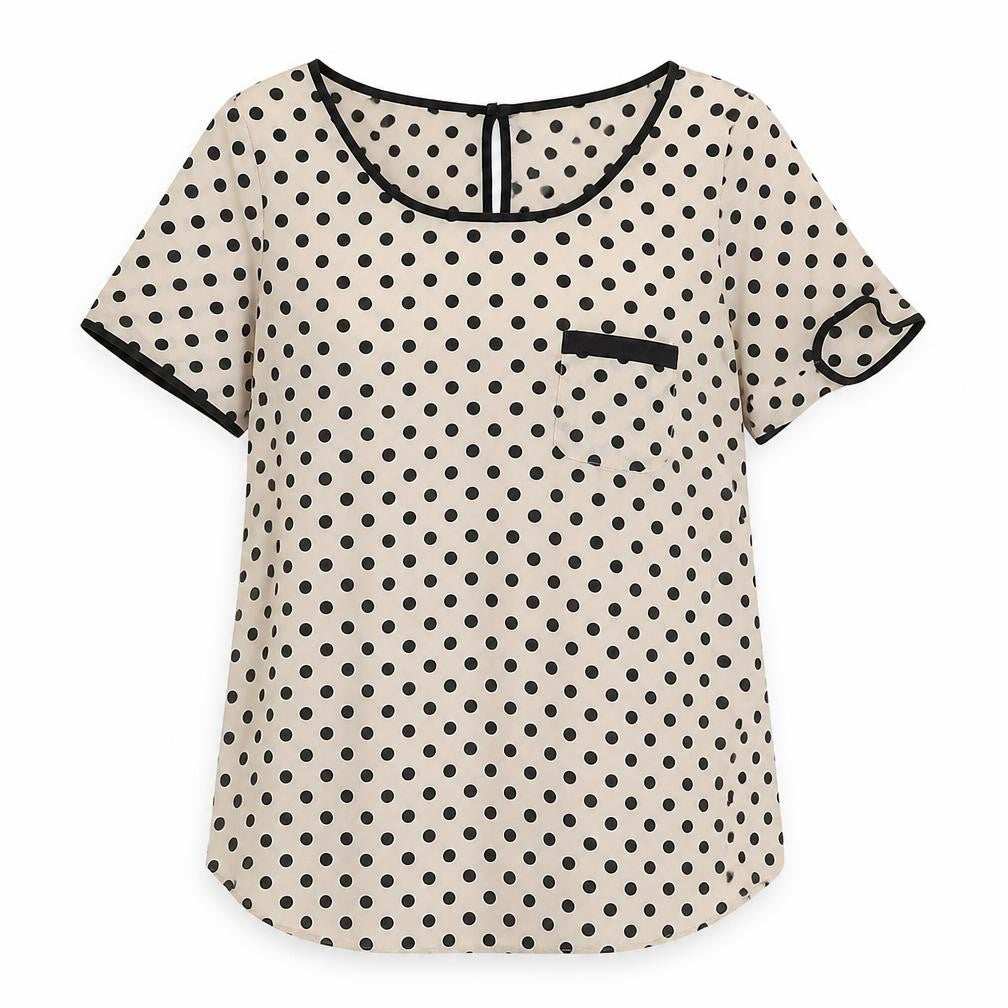 Luxe Womens Pink Polka Dot Polyester Basic Blouse Size 10 Round Neck