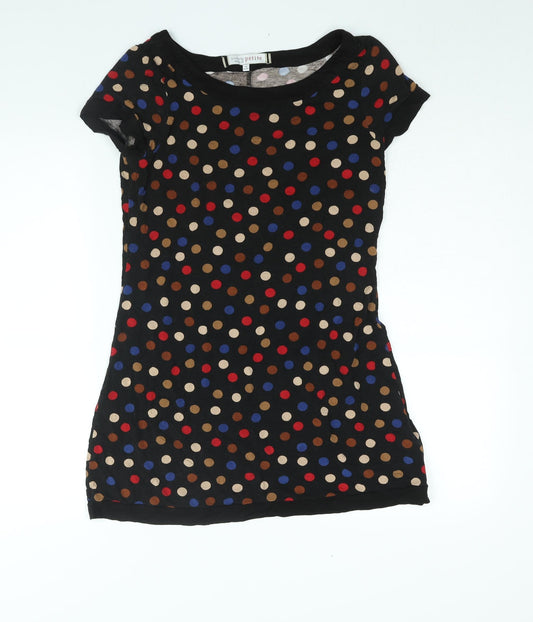 Principles Womens Black Polka Dot Viscose Mini Size 10 Boat Neck Pullover