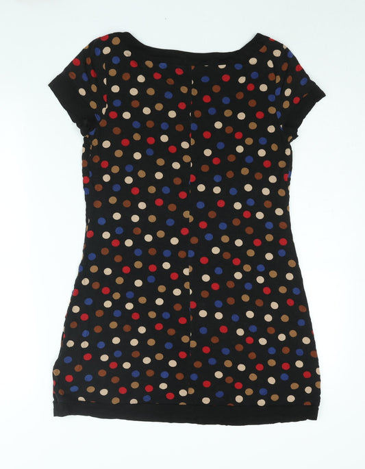 Principles Womens Black Polka Dot Viscose Mini Size 10 Boat Neck Pullover