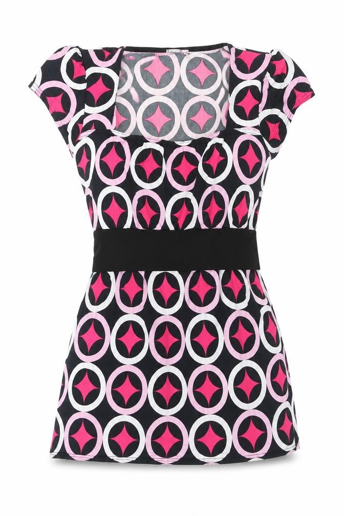 Quiz Womens Pink Geometric Polyester Basic Blouse Size 10 Square Neck - Belted
