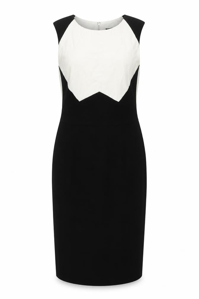 Coast Womens Black Colourblock Acetate Pencil Dress Size 10 Round Neck Zip