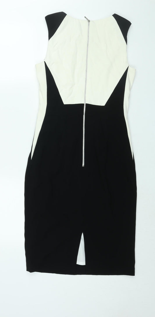 Coast Womens Black Colourblock Acetate Pencil Dress Size 10 Round Neck Zip