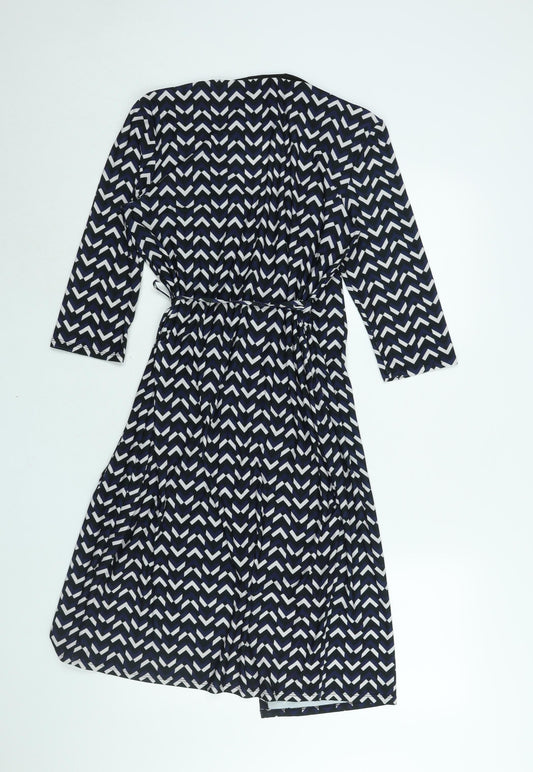 Marks and Spencer Womens Multicoloured Geometric Polyester Wrap Dress Size 10 V-Neck Tie