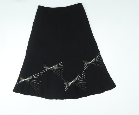 Marks and Spencer Womens Black Polyester A-Line Skirt Size 10 - Embroidered