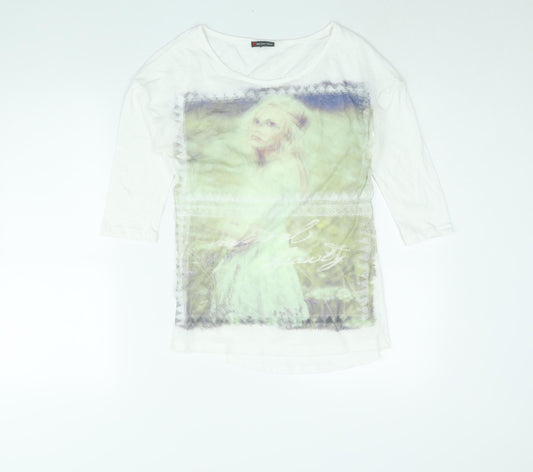 Street One Womens White Polyester Basic Blouse Size 8 Round Neck - Portrait Print