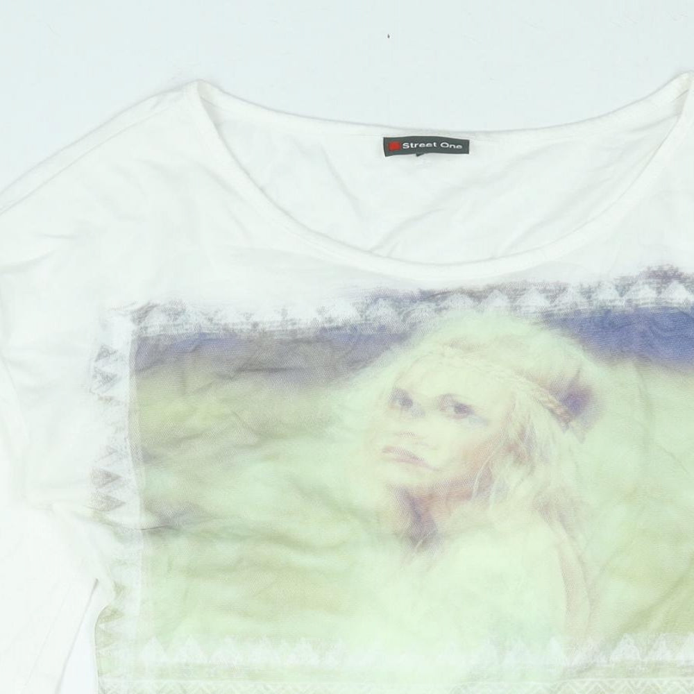 Street One Womens White Polyester Basic Blouse Size 8 Round Neck - Portrait Print