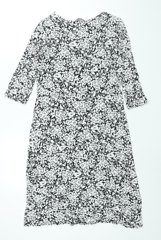BHS Womens Black Floral Viscose Shift Size 16 V-Neck Pullover - Tie Detail