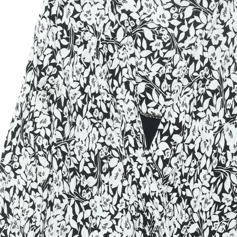 BHS Womens Black Floral Viscose Shift Size 16 V-Neck Pullover - Tie Detail