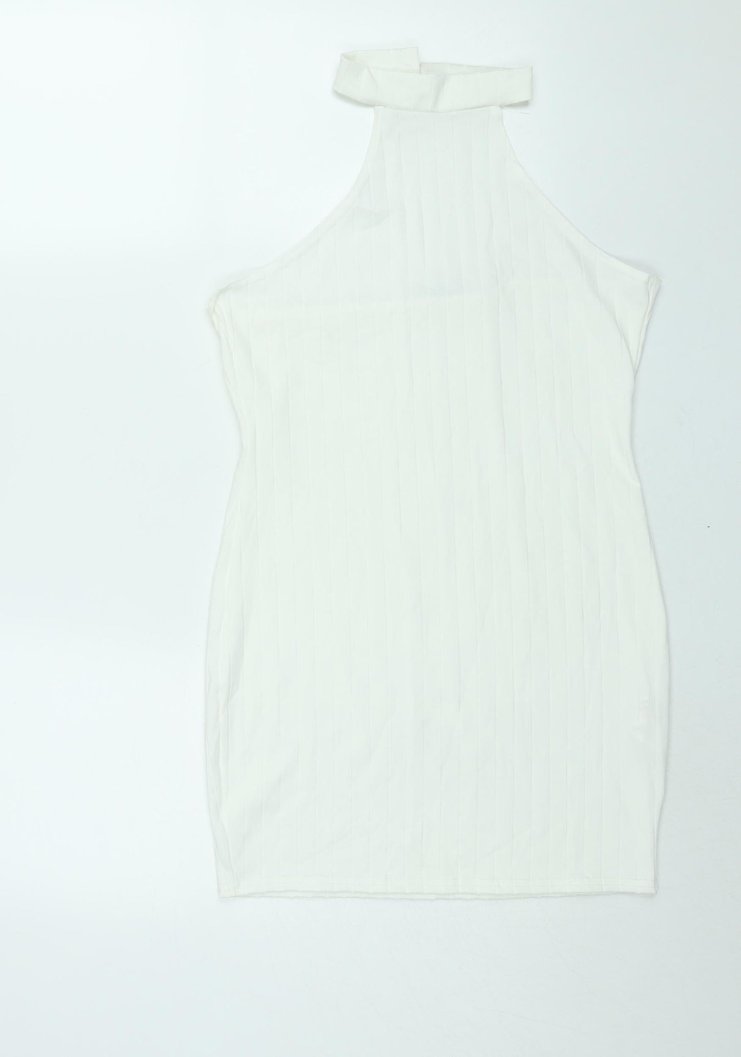Boohoo Womens White Polyester Bodycon Size 14 Halter Button