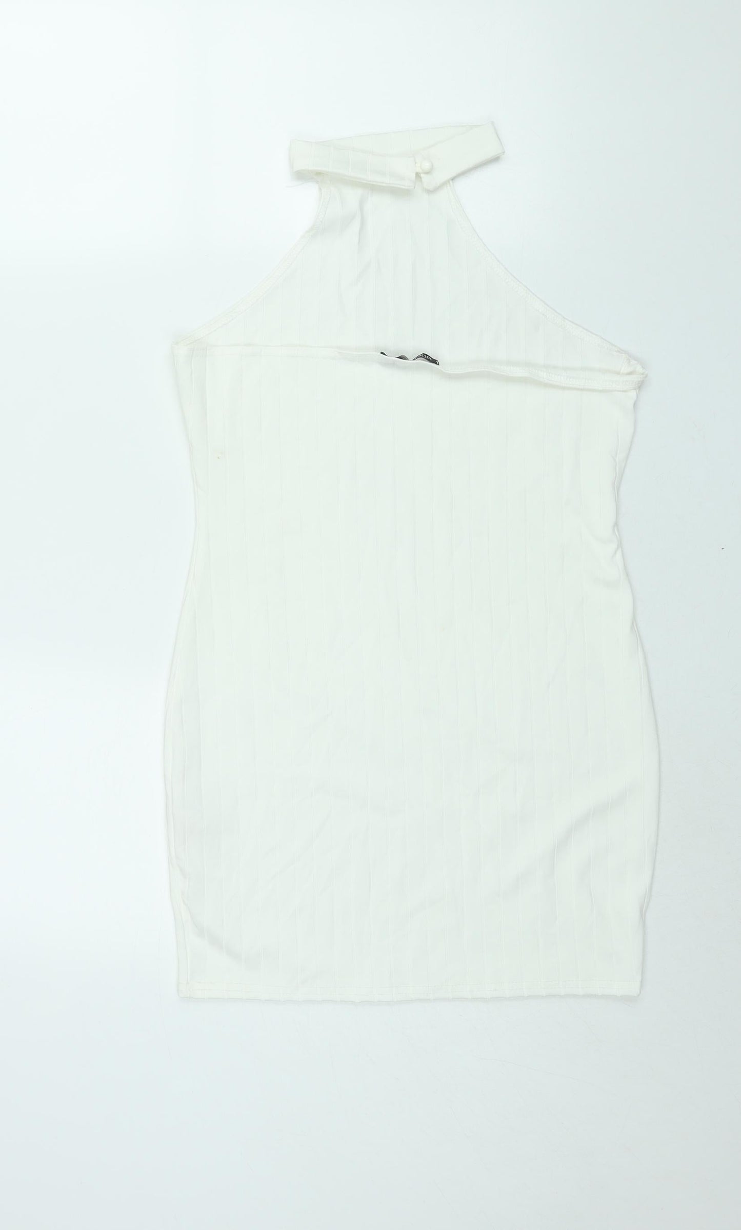 Boohoo Womens White Polyester Bodycon Size 14 Halter Button