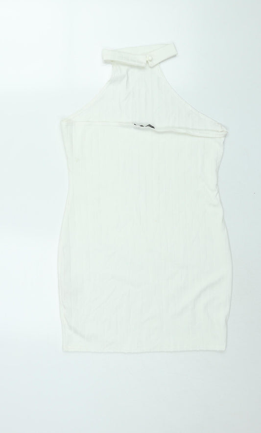 Boohoo Womens White Polyester Bodycon Size 14 Halter Button