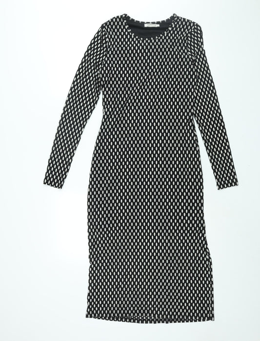 Glamorous Womens Black Plaid Polyester Shift Size 10 Round Neck Pullover