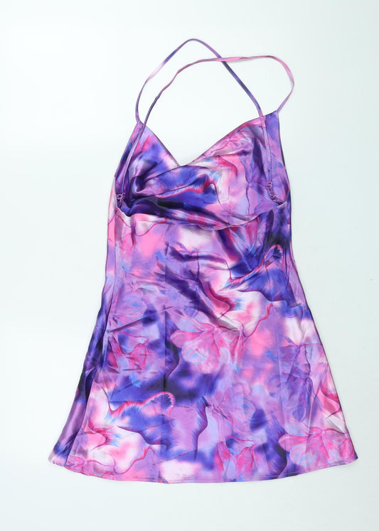 AsYou Womens Purple Tie Dye Polyester Slip Dress Size 10 Cowl Neck Pullover