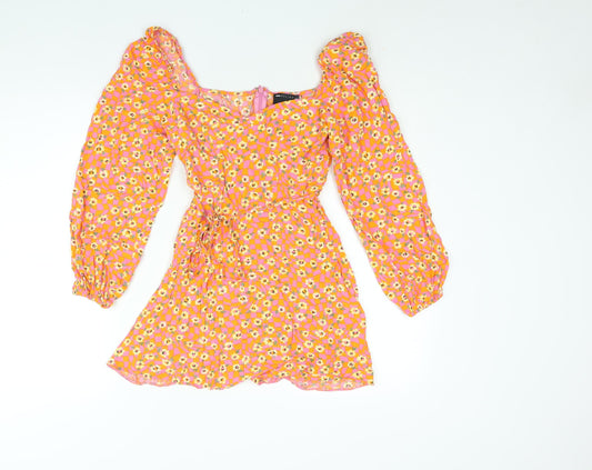 ASOS Womens Multicoloured Geometric Viscose A-Line Size 6 Sweetheart Zip - Floral Check Print