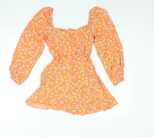 ASOS Womens Multicoloured Geometric Viscose A-Line Size 6 Sweetheart Zip - Floral Check Print