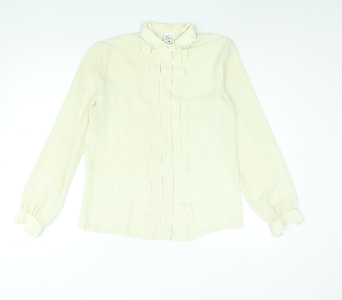 Keynote Womens Ivory Polyester Basic Blouse Size 12 Collared