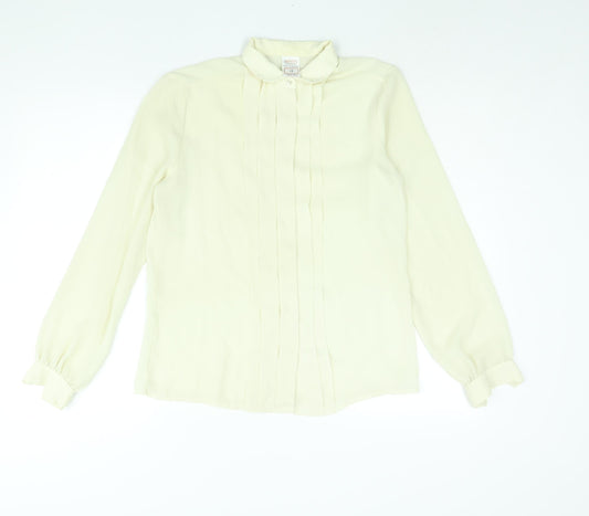Keynote Womens Ivory Polyester Basic Blouse Size 12 Collared