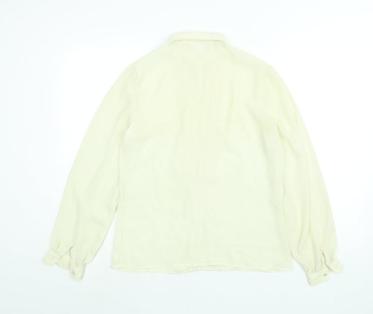 Keynote Womens Ivory Polyester Basic Blouse Size 12 Collared
