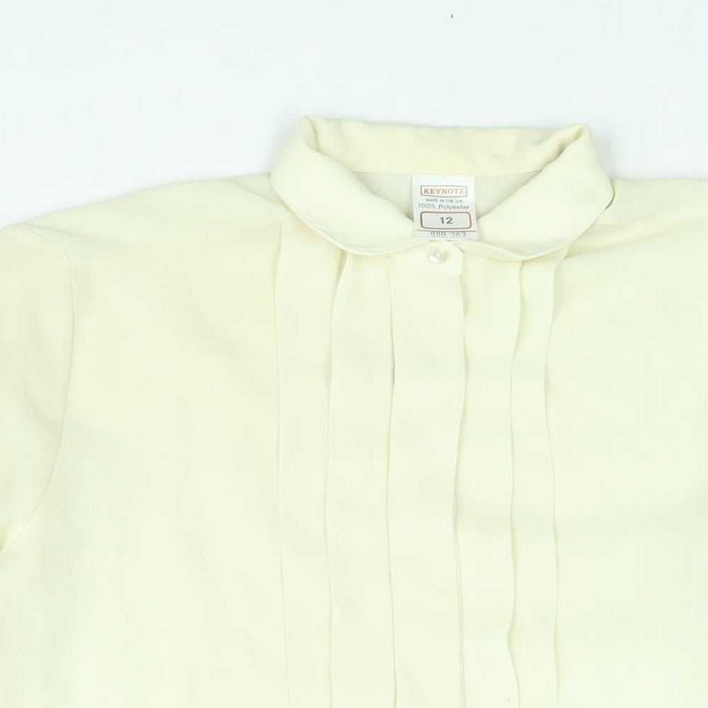 Keynote Womens Ivory Polyester Basic Blouse Size 12 Collared