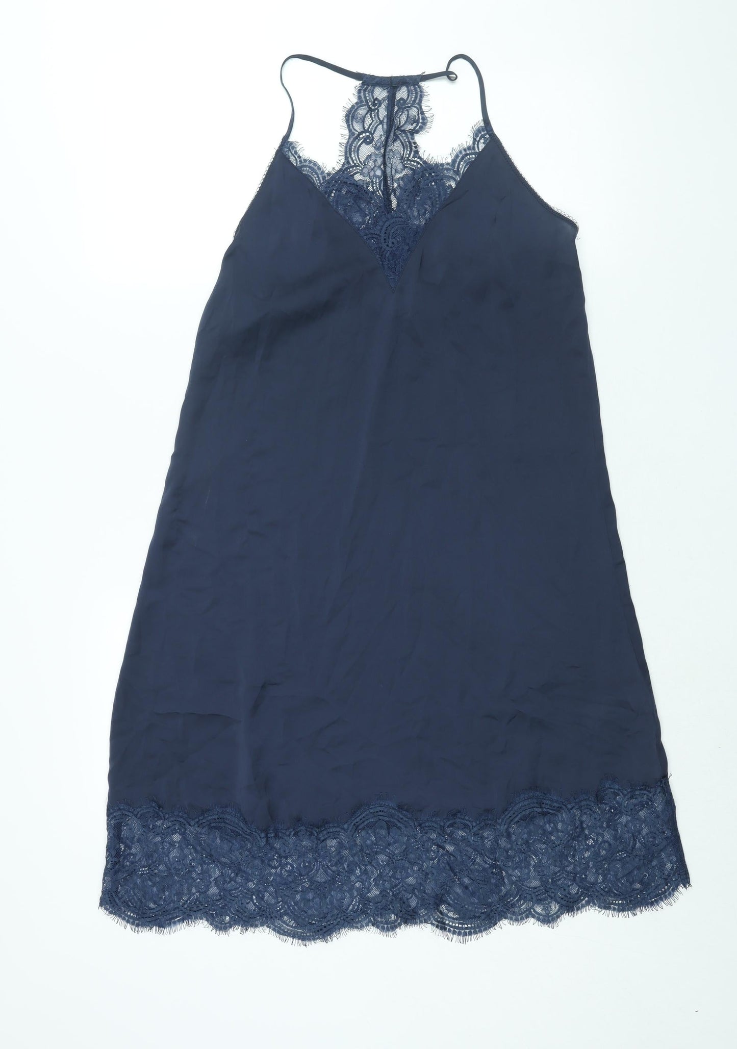 NEXT Womens Blue Solid Polyester Cami Dress Size 8 - Lace Trim