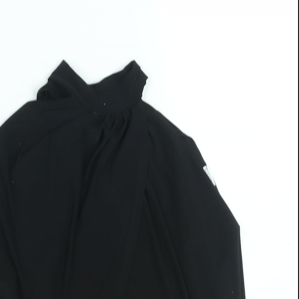 PRETTYLITTLETHING Womens Black Polyester Cropped Blouse Size 4 Mock Neck