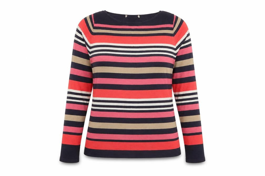 Marks & Spencer Womens Multicoloured Crew Neck Striped Acrylic Pullover Jumper Size 8