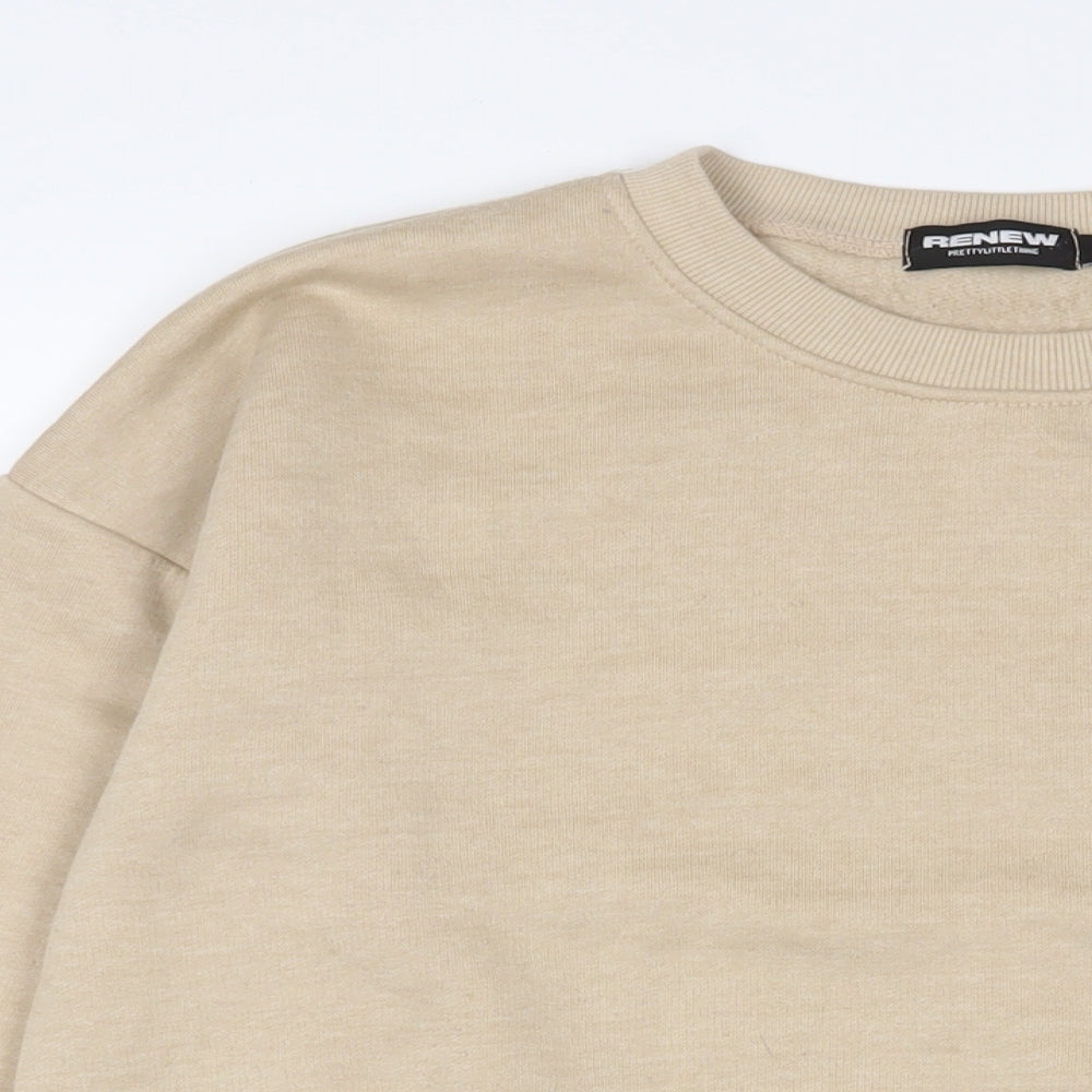 PRETTYLITTLETHING Womens Beige Cotton Pullover Sweatshirt Size 16 Pullover - Embroidered