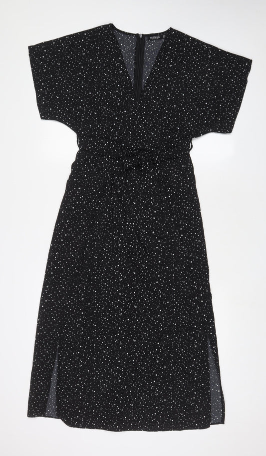 Nasty Gal Womens Black Geometric Polyester A-Line Size 8 V-Neck Zip - Belted