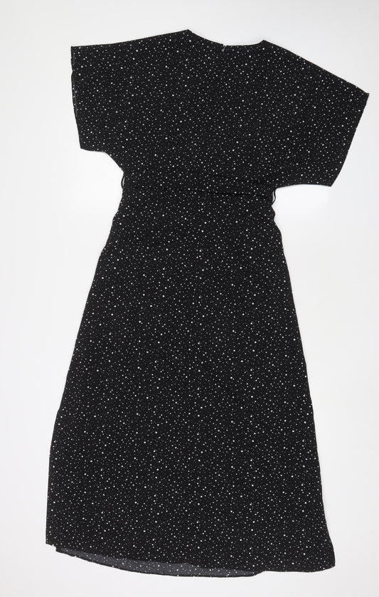Nasty Gal Womens Black Geometric Polyester A-Line Size 8 V-Neck Zip - Belted