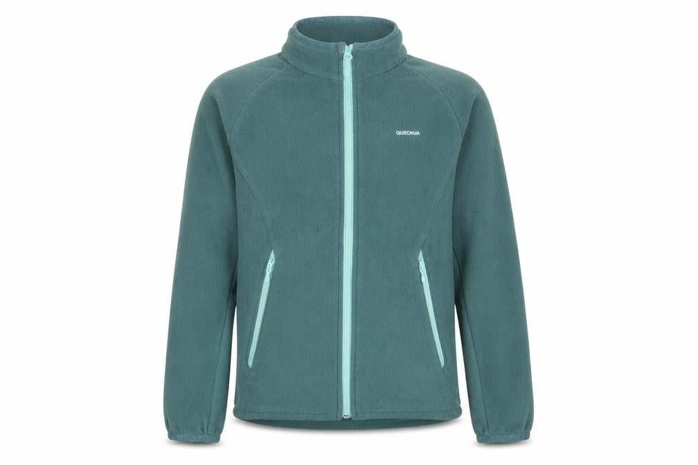 Front view of Decathlon boys’ blue jacket, size 10-11, years zip - zip pockets
