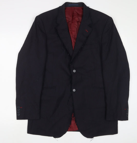 Crosshatch Mens Blue Striped Wool Jacket Suit Jacket Size L Regular