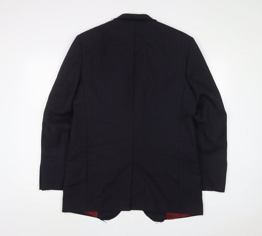 Crosshatch Mens Blue Striped Wool Jacket Suit Jacket Size L Regular