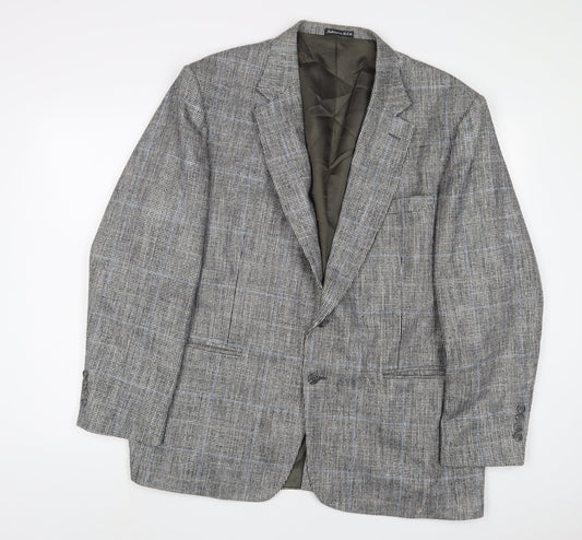 Stafford Mens Grey Plaid Polyester Jacket Suit Jacket Size 46 Regular