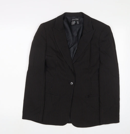 Episode Womens Black Striped Jacket Blazer Size 10 Button