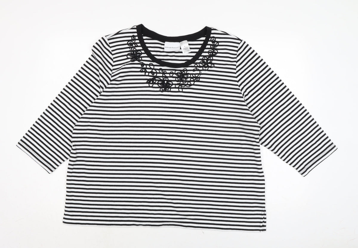 Alfred Dunner Womens Black Cotton Basic T-Shirt Size S Boat Neck