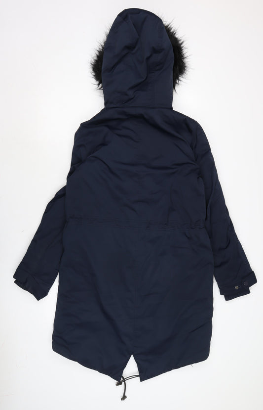 H&M Womens Blue Rain Coat Coat Size 8 Zip