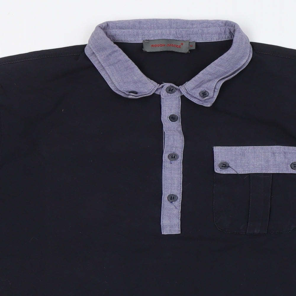 Rough Justice Mens Blue Cotton Button-Up Size M Collared