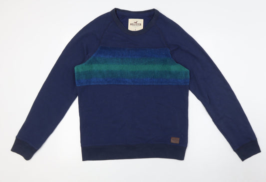 Hollister Mens Blue Cotton Pullover Sweatshirt Size S - Green Strip
