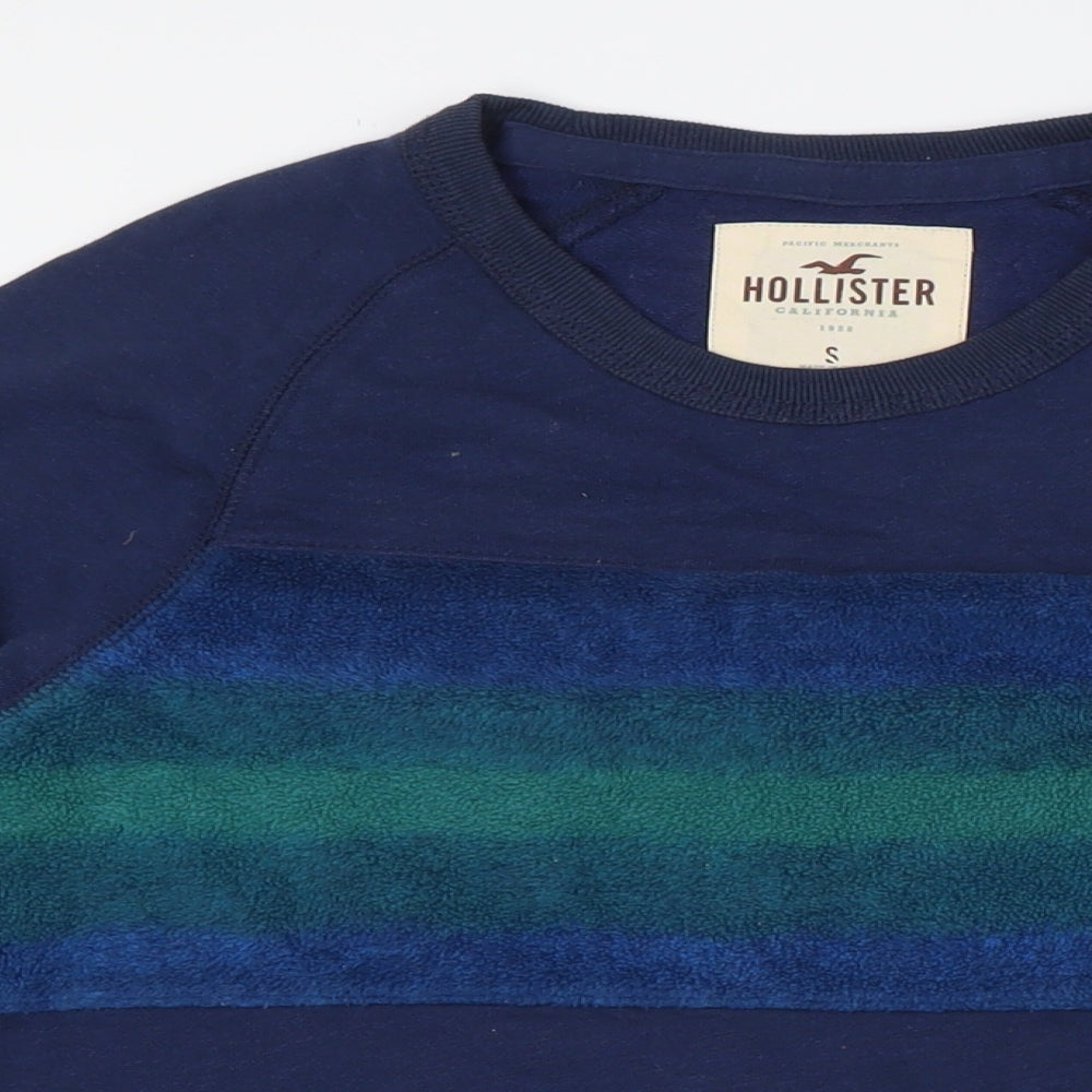 Hollister Mens Blue Cotton Pullover Sweatshirt Size S - Green Strip