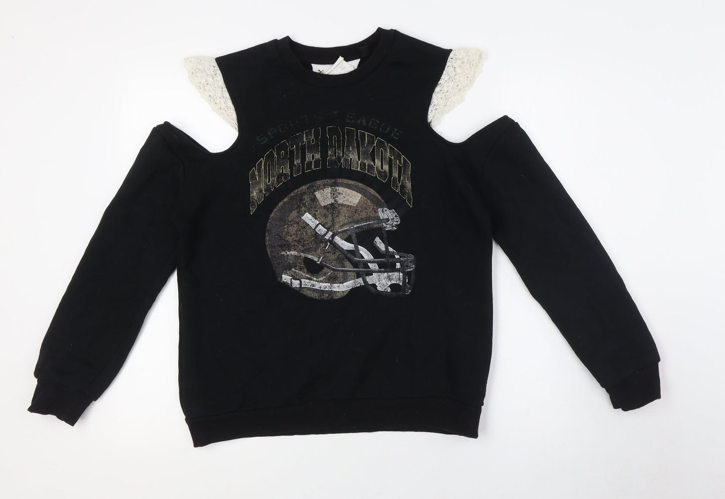 Topshop Womens Black Cotton Pullover Sweatshirt Size 8 - Cold Shoulder